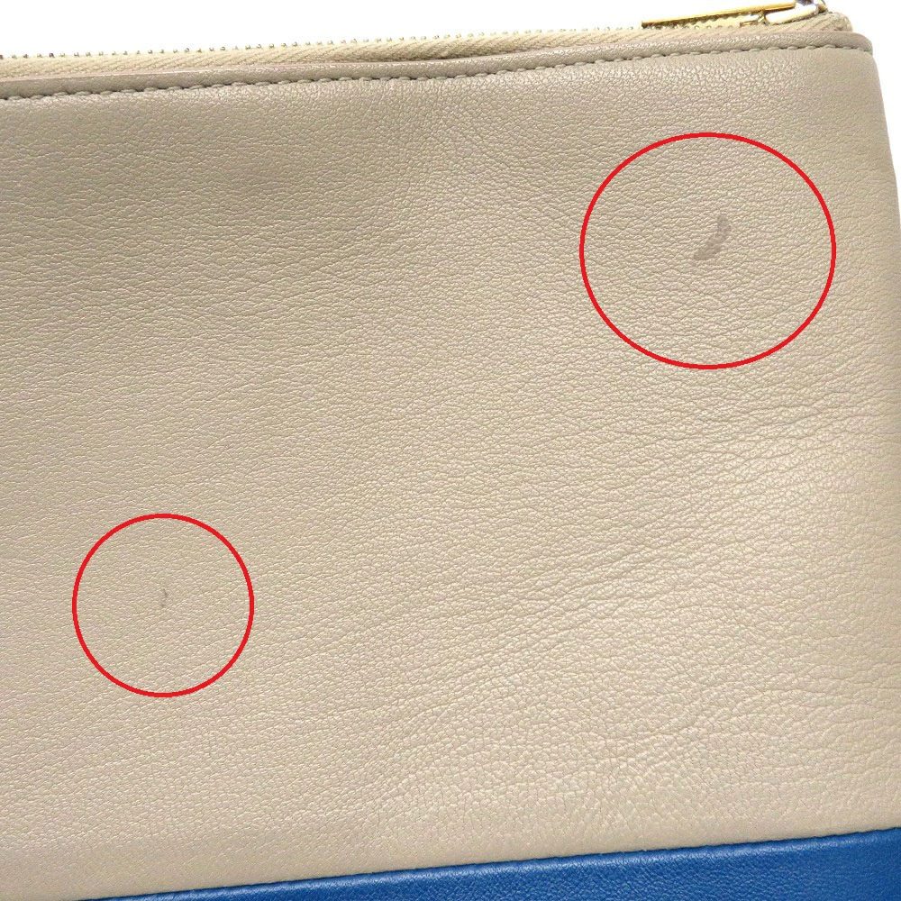 CELINE Clutch Bag Shoulder Calf Leather Beige Blue Two Tone - Picture 11 of 11